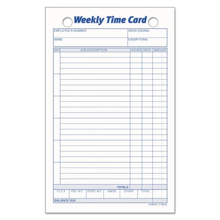 Tops Employee Time Card, 4 1/4x6 3/4, PK100 3016